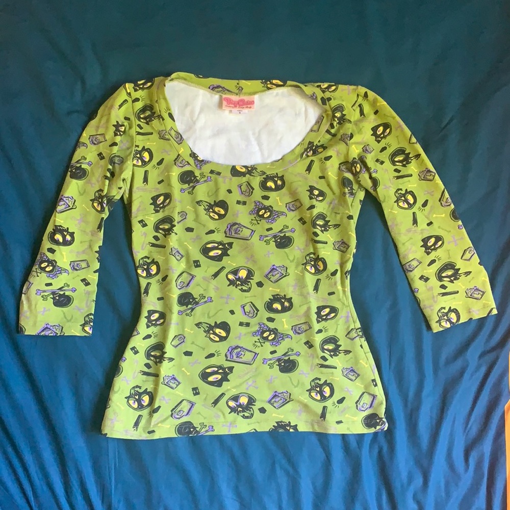 Pinup Girl Clothing Mr. Skulls Patterned Boat Neck